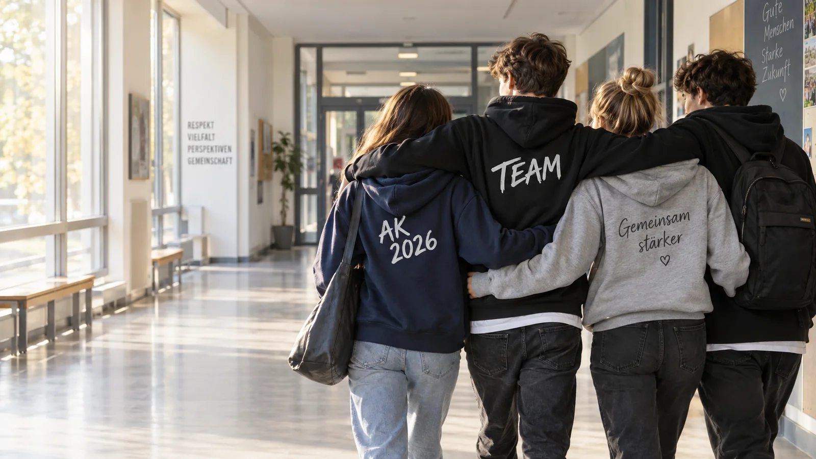 Euer kostenloser Schulshop für eine abgestimmte Schulkollektion. Schule oder Klasse legt Sortiment und Motive fest, alle bestellen bequem online.